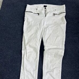 RTM Womens Jeans White Moto Biker Pants Zip Ankle Pockets Zipper Detail Skinny